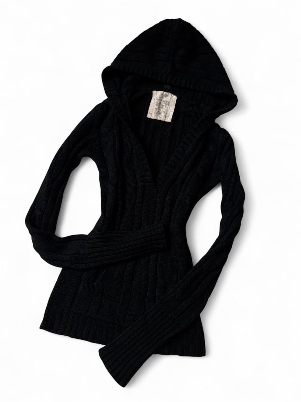 Cafebrand y2k black cable knit hooded sweater